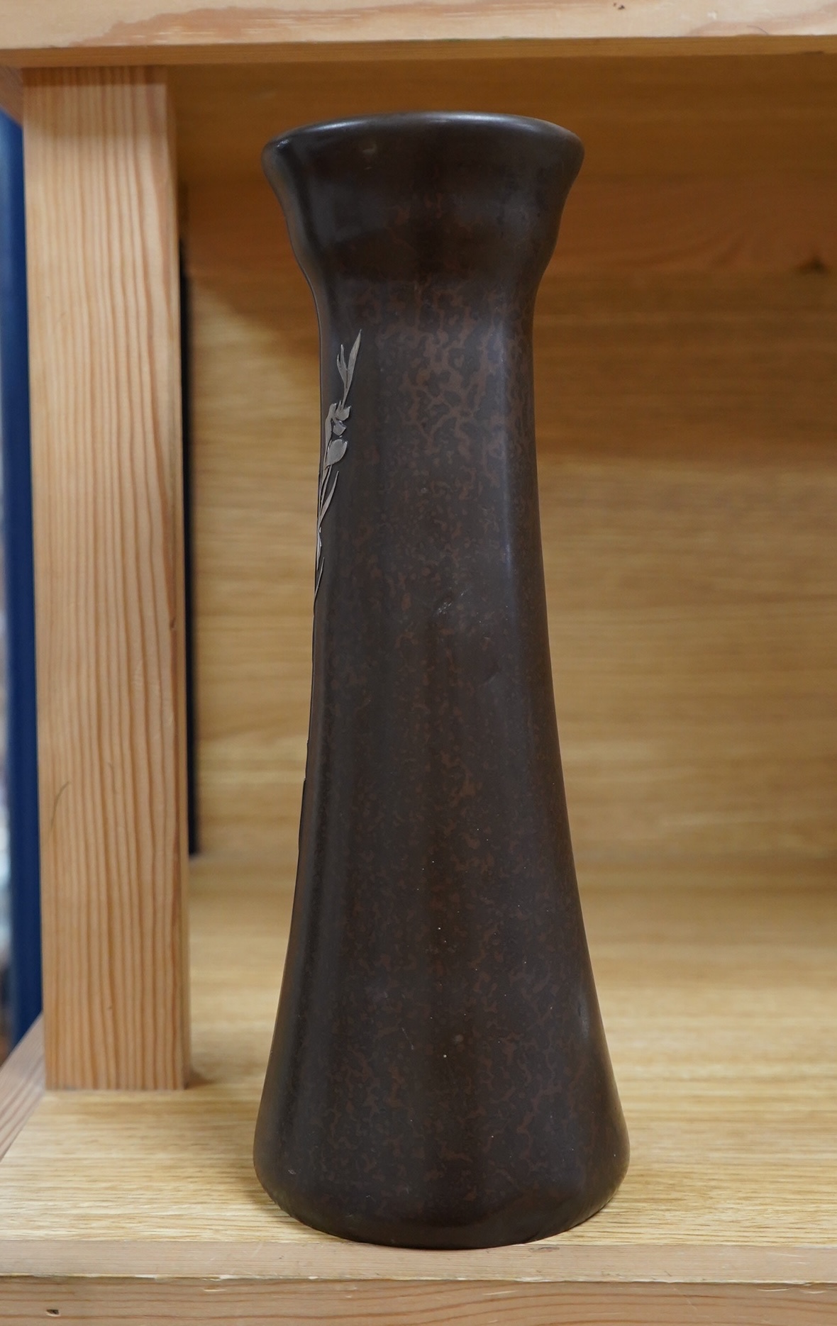 Otto Heintz. An Art Nouveau silver overlaid patinated copper vase, 28cm. Condition - fair
